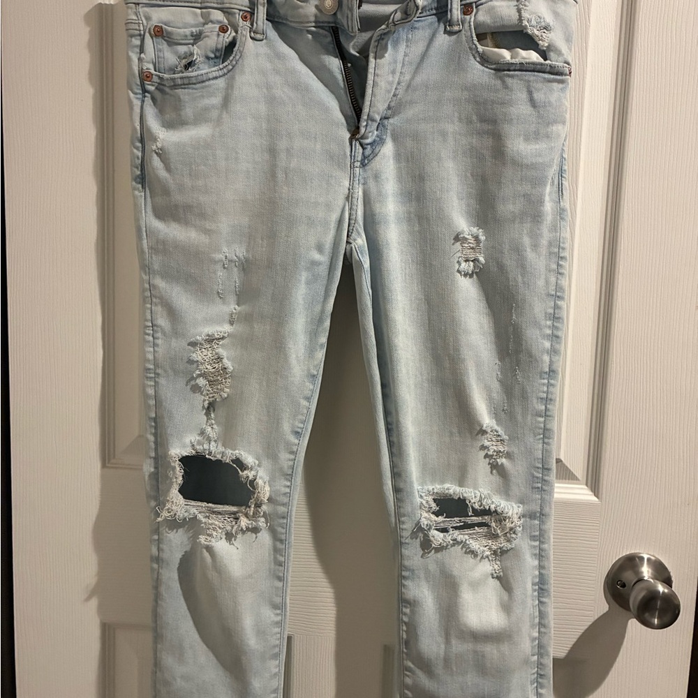American Eagle Outfitters Blue Skinny Jeans with Distressed Knees